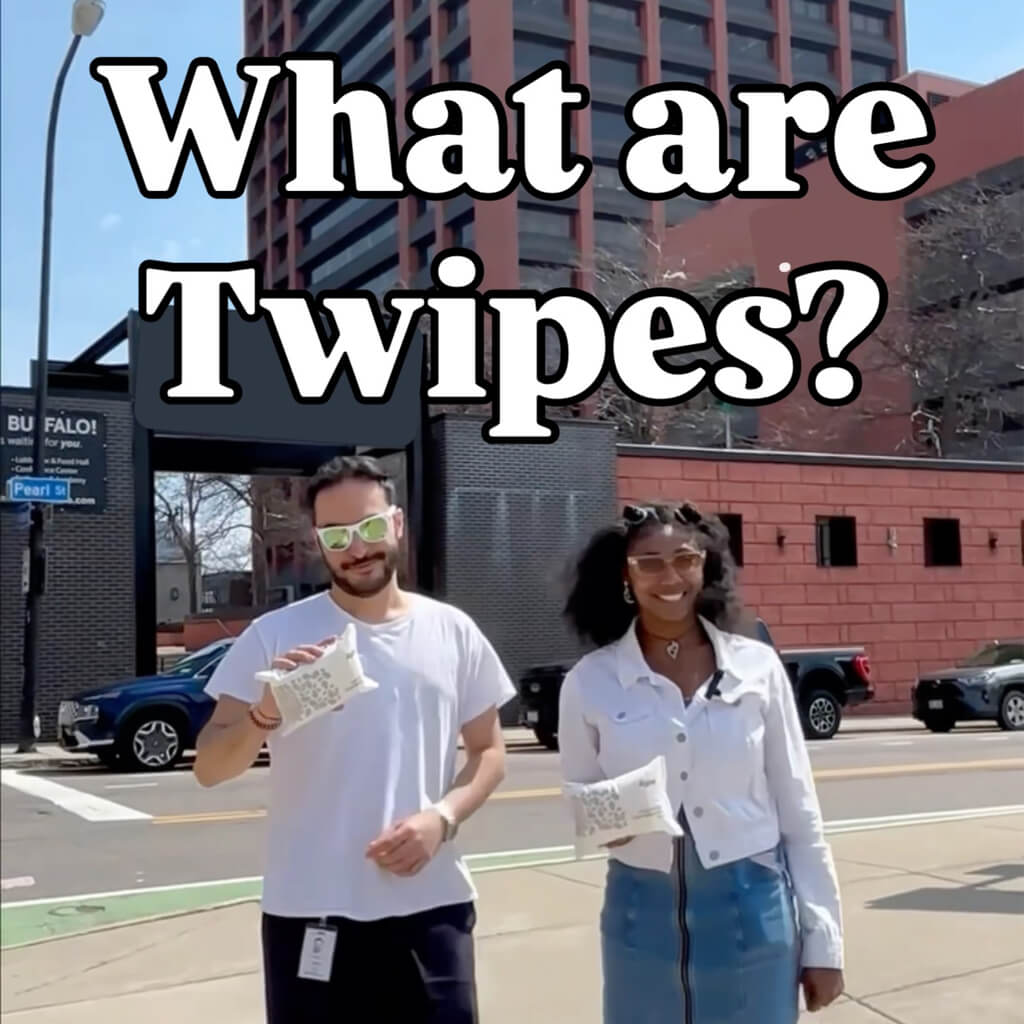 Social media post of a man and woman stand in front of an office building